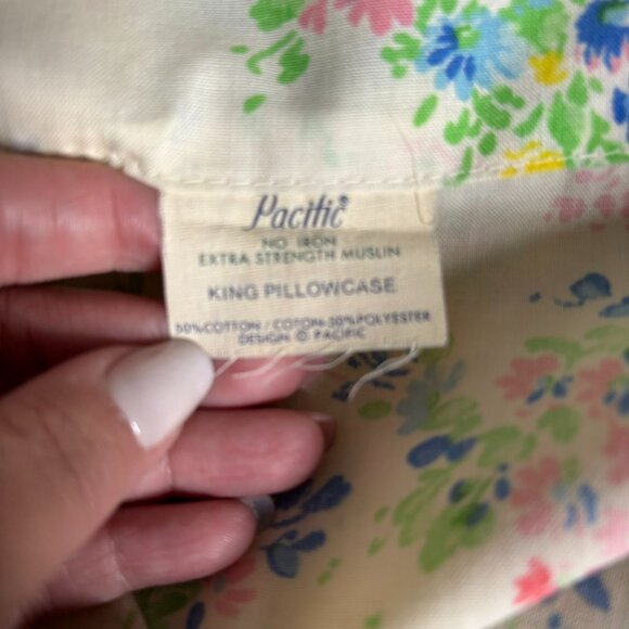 Vintage Pacific King Pillowcase Floral Extra Strength Muslin Cotton Poly Blend - Picture 4 of 4